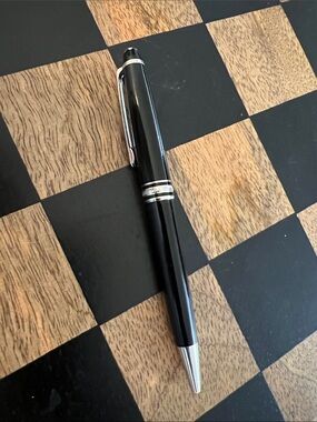 Classic Montblanc Black Metal Ballpoint Pen with Silver Trim